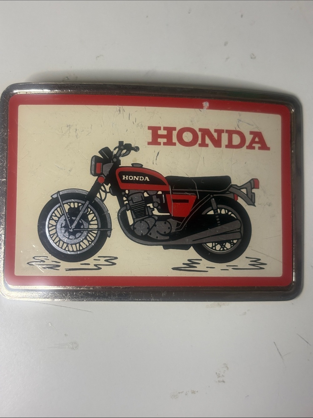 Honda - Red Motorcycle Belt buckle 4x2.5 in - some wear
